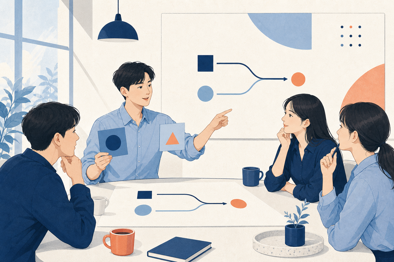 판단 기준을 비교하고 팀과 조율하는 장면