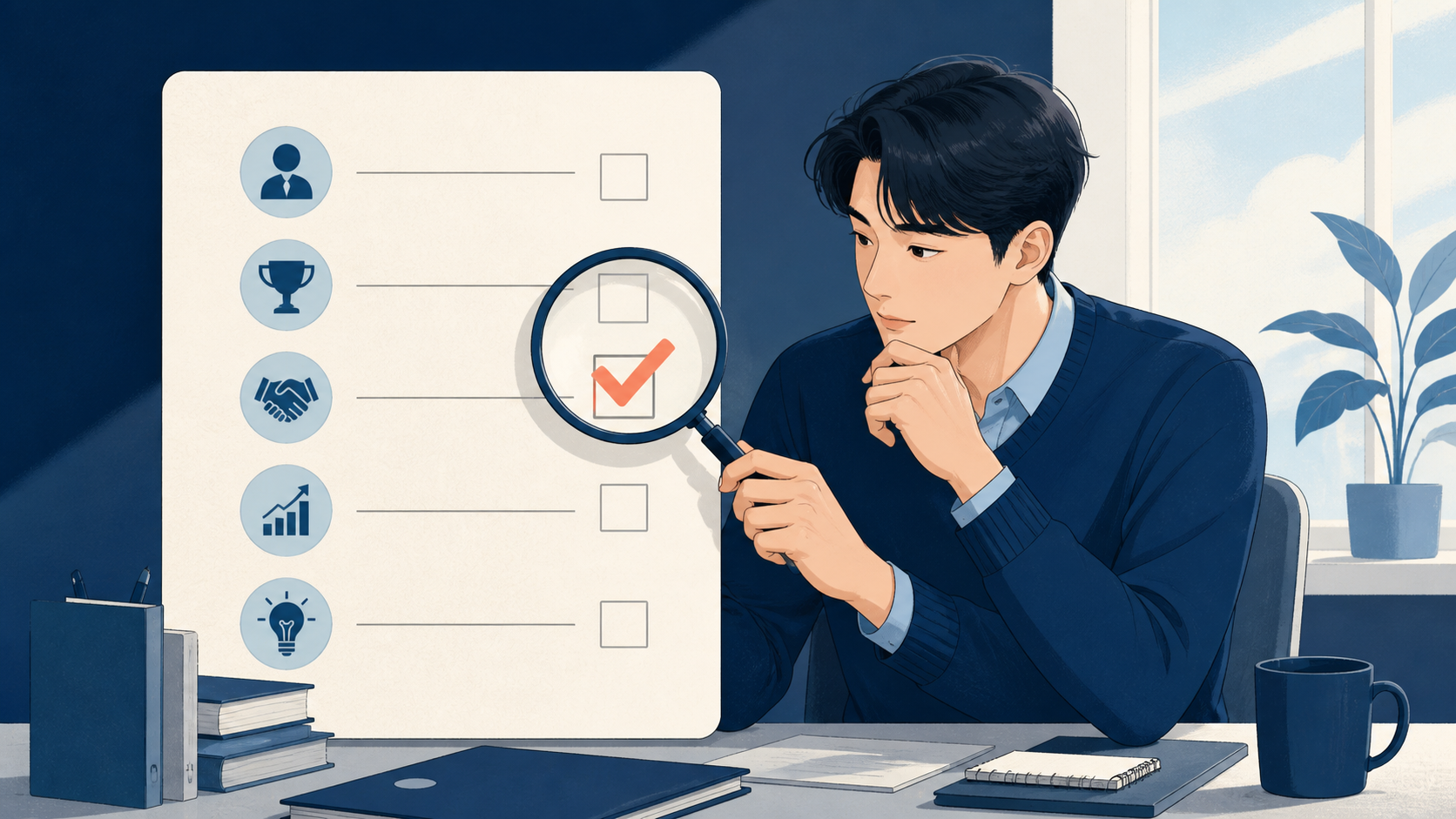 빈 체크리스트를 점검하는 일러스트