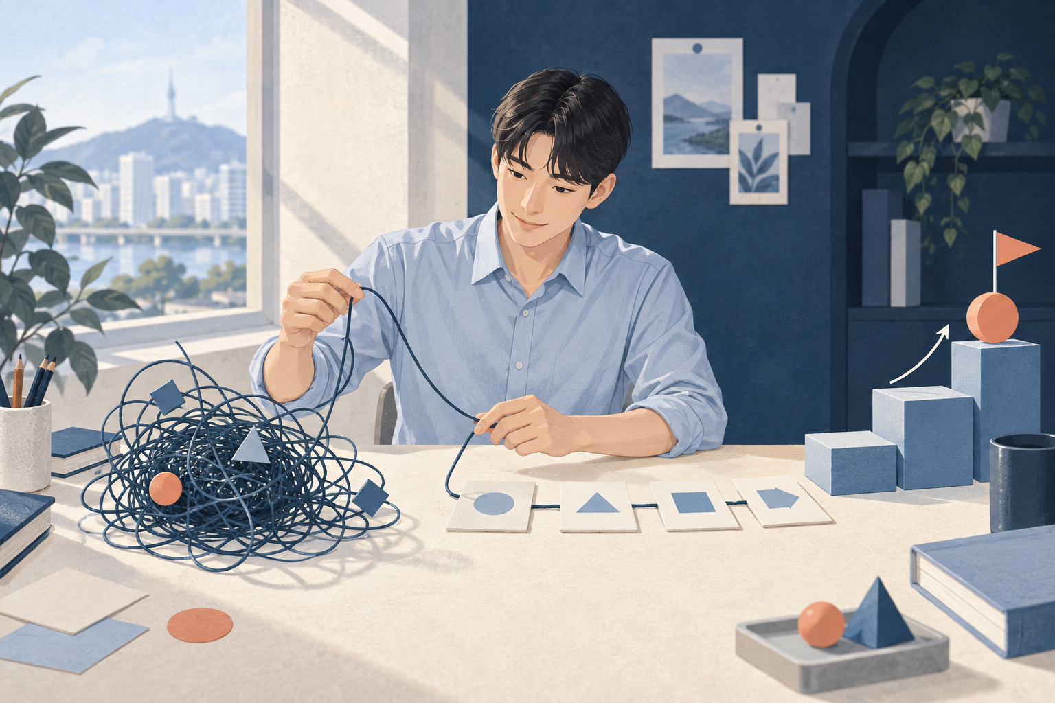 문제를 계획 단계로 정리하는 모습