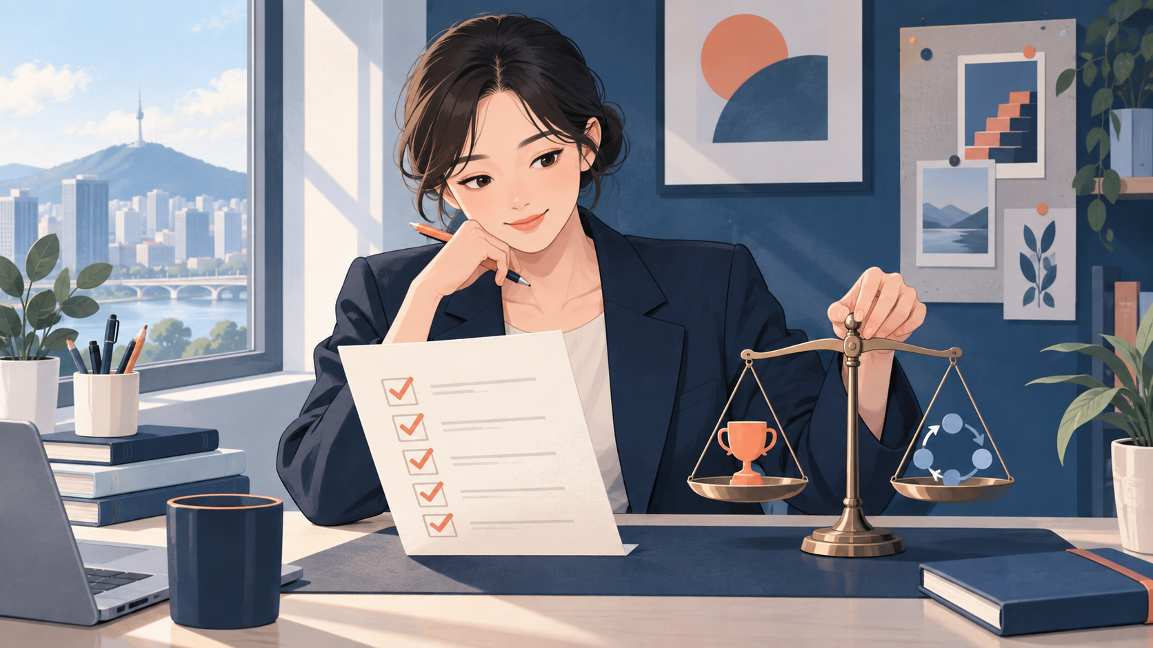 결과와 과정의 균형을 점검하는 자기소개서 검토 일러스트